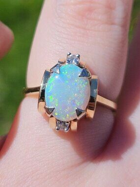 14K Yellow Gold Harold Freeman Erev Cabochon Opal Cocktail Statement Ring 6.25